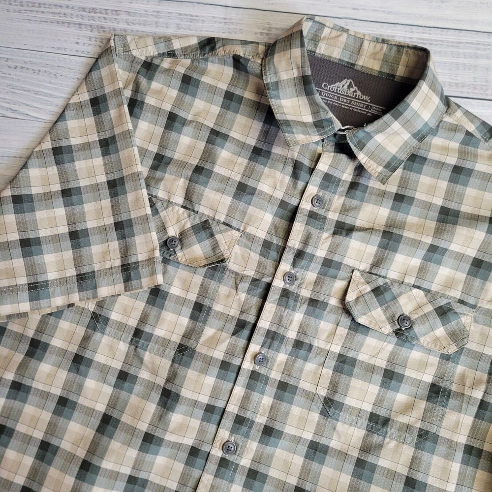 Croft & Barrow Shirt Mens‎ Medium Short Sleeve Button Up Quick Dry Green Plaid